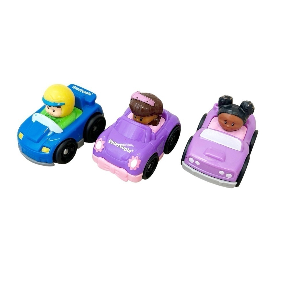 Little People Wheelies Tessa & Mia in purple cars Eddie’s Blue Race Car